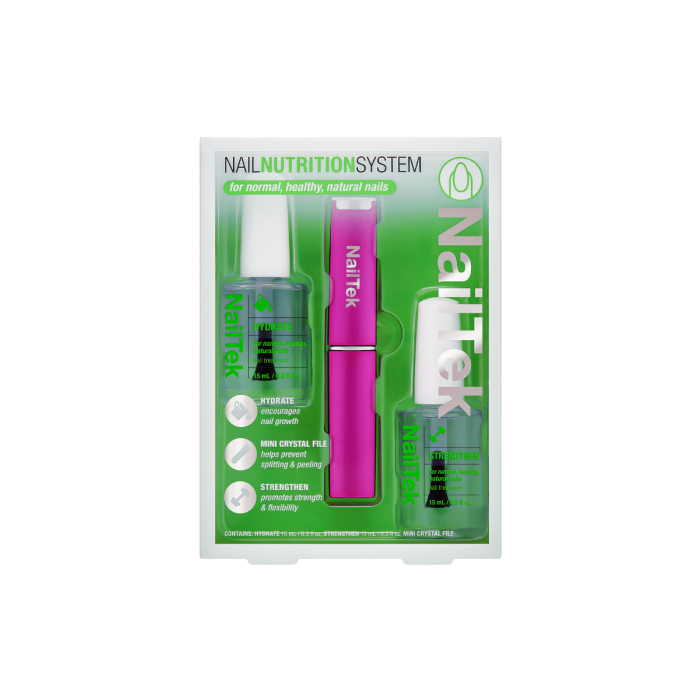 NailTek Nail Nutrition System for normal, healthy nails, featuring hydration, strengthening, and a crystal file for nail care.