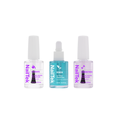 NailTek Nail Rescue System with Hydrate, Renew cuticle oil, and Strengthen treatments for intensive nail repair.