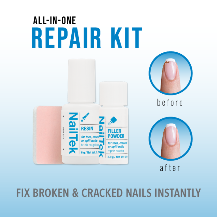 NailTek Nail Repair Kit for fixing broken and cracked nails instantly, with visible before-and-after results.