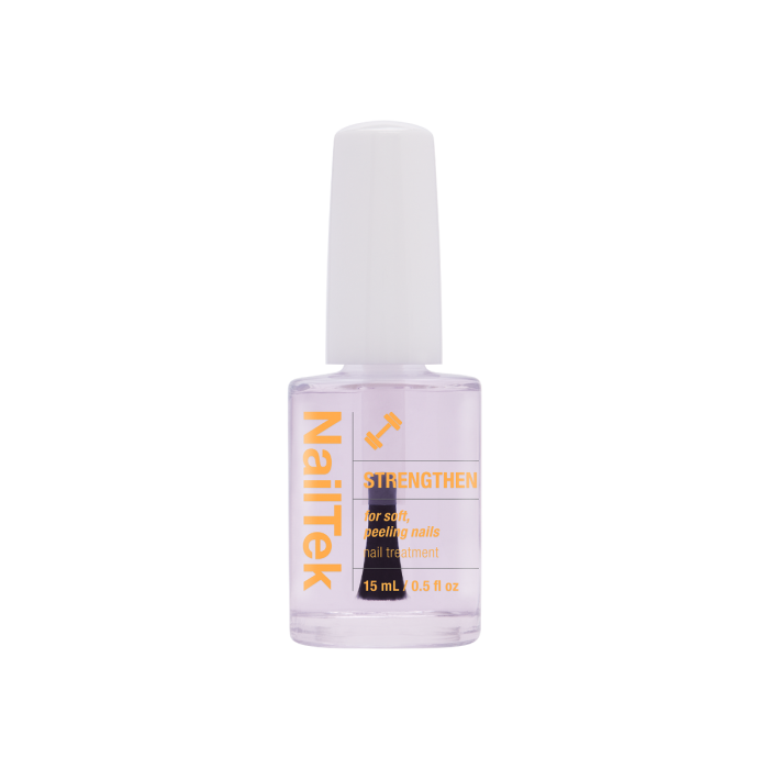 NailTek Strengthen Nail Treatment in a 15mL bottle, formulated to repair and fortify soft, peeling nails.