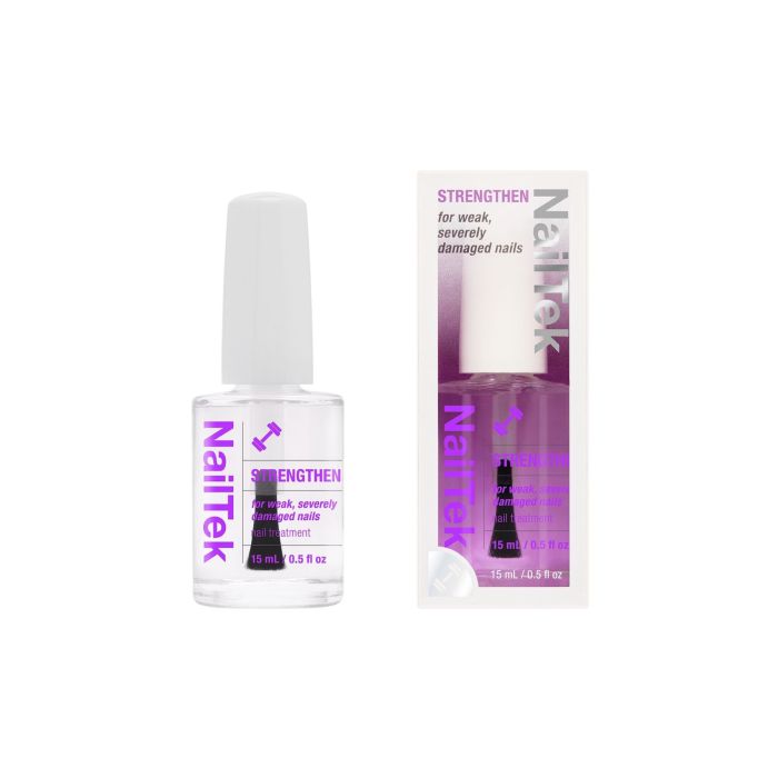 NailTek Strengthen Nail Treatment with packaging, ideal for reinforcing weak and severely damaged nails.